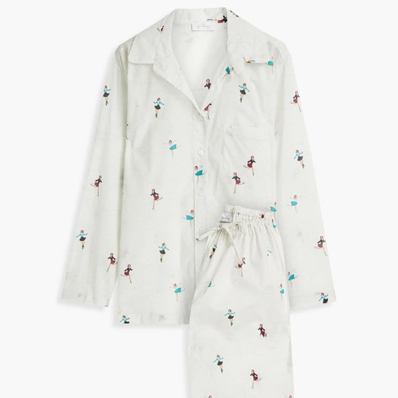 Pour Les Femmes Other - POUR LES FEMMES Cotton-Voile Luxe Pajama Set in Ivory Skater Print Size XL New